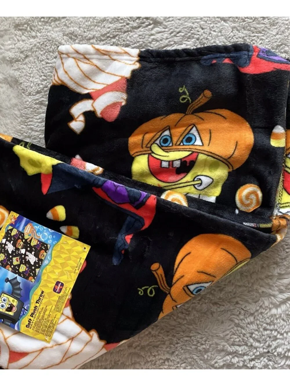 SpongeBob SquarePants Pumpkin Halloween Throw Blanket 50”x70” Patrick Mummy NEW